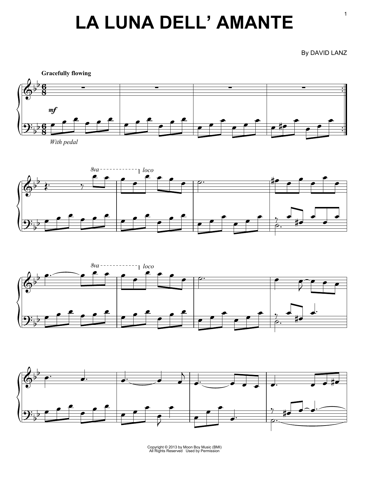 David Lanz La Luna Dell'Amante Sheet Music Notes & Chords for Piano Solo - Download or Print PDF