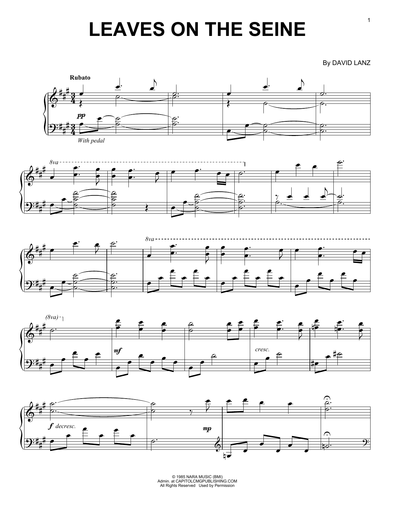 David Lanz Leaves On The Seine Sheet Music Notes & Chords for Piano - Download or Print PDF