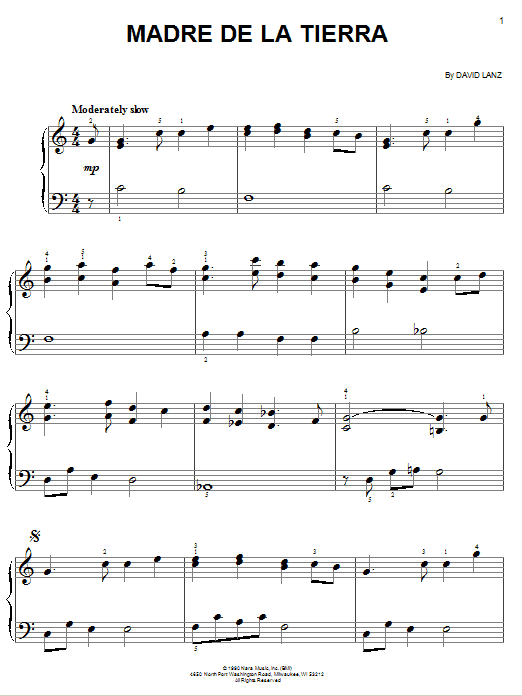David Lanz Madre De La Tierra Sheet Music Notes & Chords for Easy Piano - Download or Print PDF