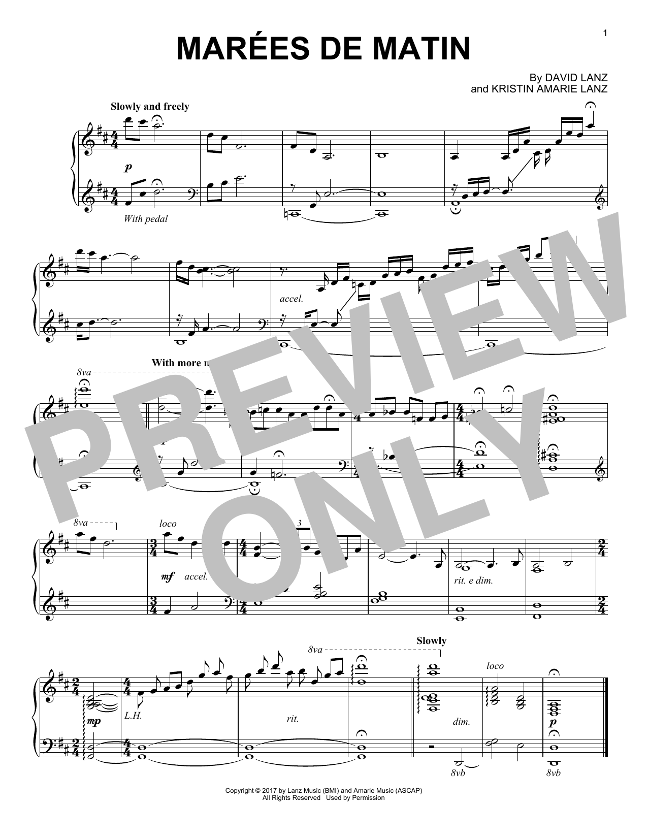 David Lanz Marées de Matin Sheet Music Notes & Chords for Piano Solo - Download or Print PDF