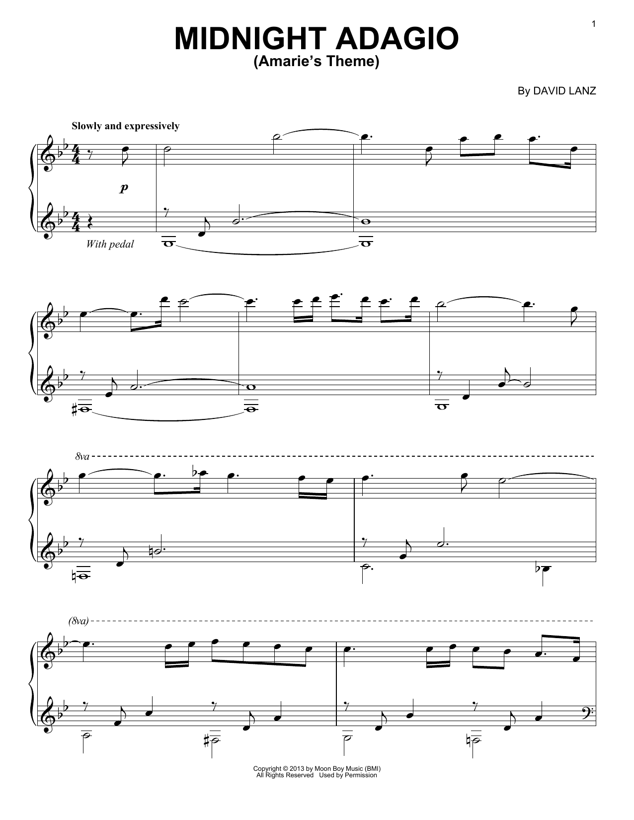 David Lanz Midnight Adagio (Amarie's Theme) Sheet Music Notes & Chords for Piano Solo - Download or Print PDF