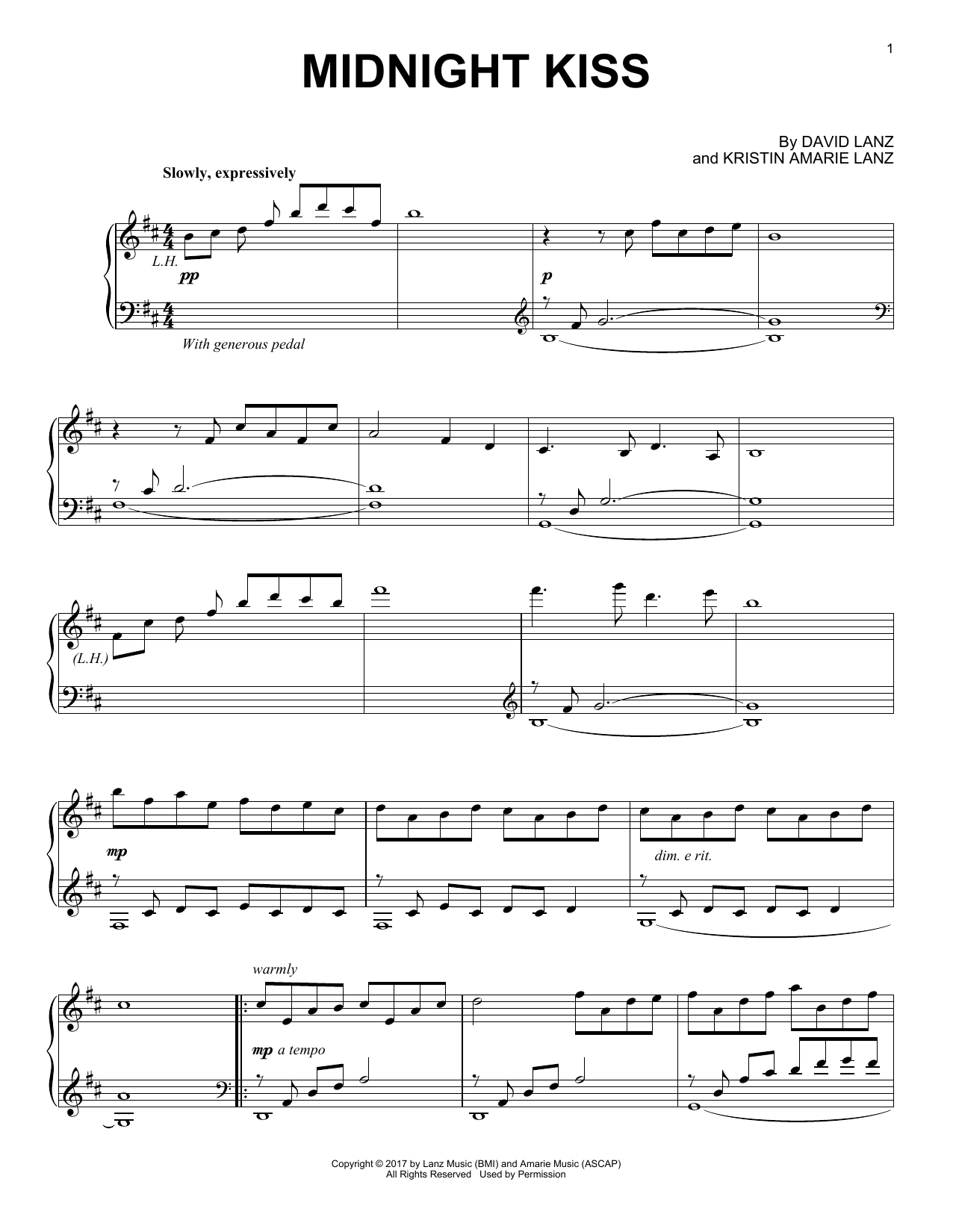 David Lanz Midnight Kiss Sheet Music Notes & Chords for Piano Solo - Download or Print PDF