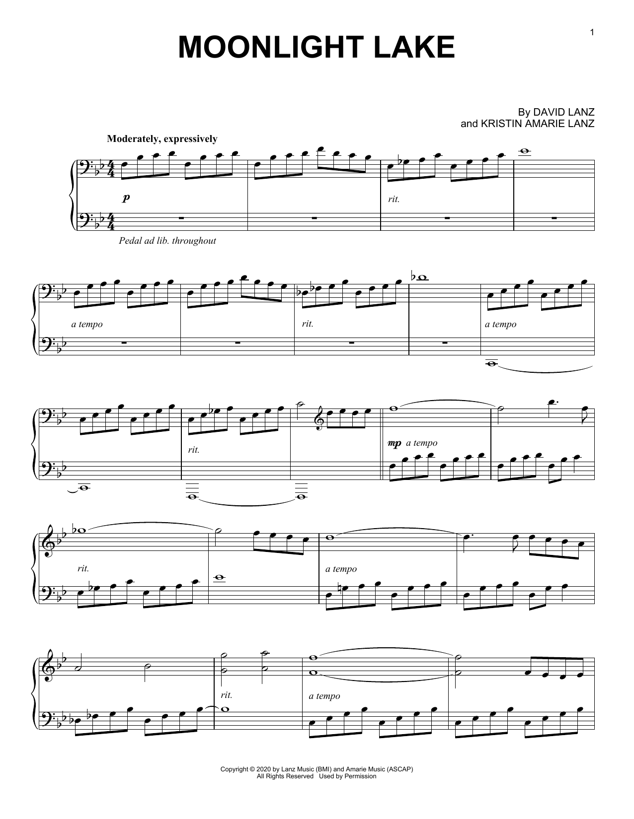 David Lanz Moonlight Lake Sheet Music Notes & Chords for Piano Solo - Download or Print PDF