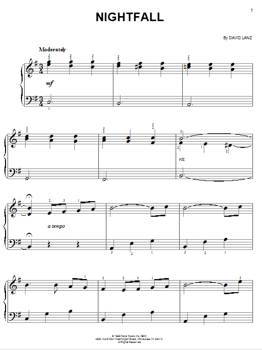 David Lanz Nightfall Sheet Music Notes & Chords for Easy Piano - Download or Print PDF