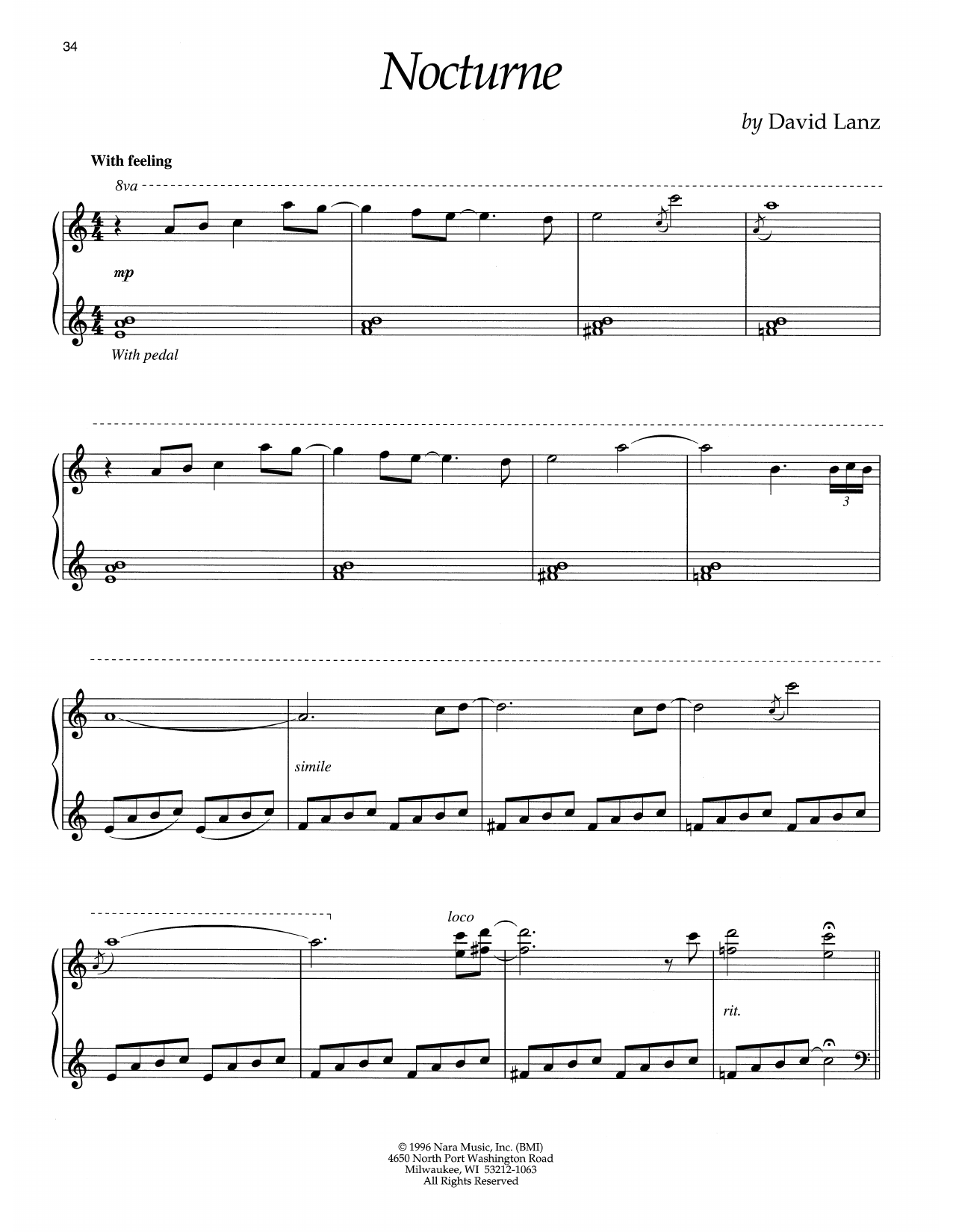 David Lanz Nocturne Sheet Music Notes & Chords for Piano Solo - Download or Print PDF