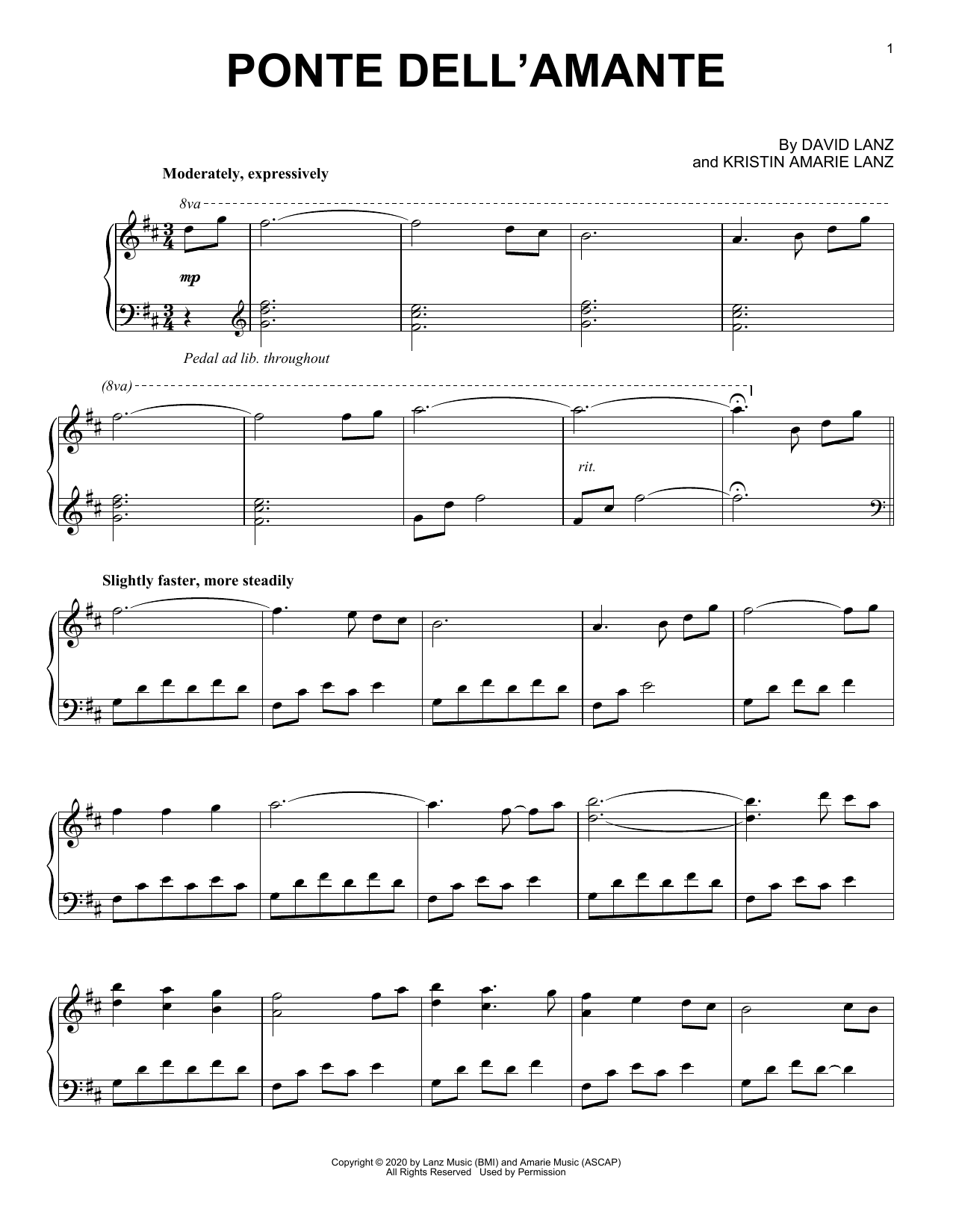 David Lanz Ponte Dell'amante Sheet Music Notes & Chords for Piano Solo - Download or Print PDF