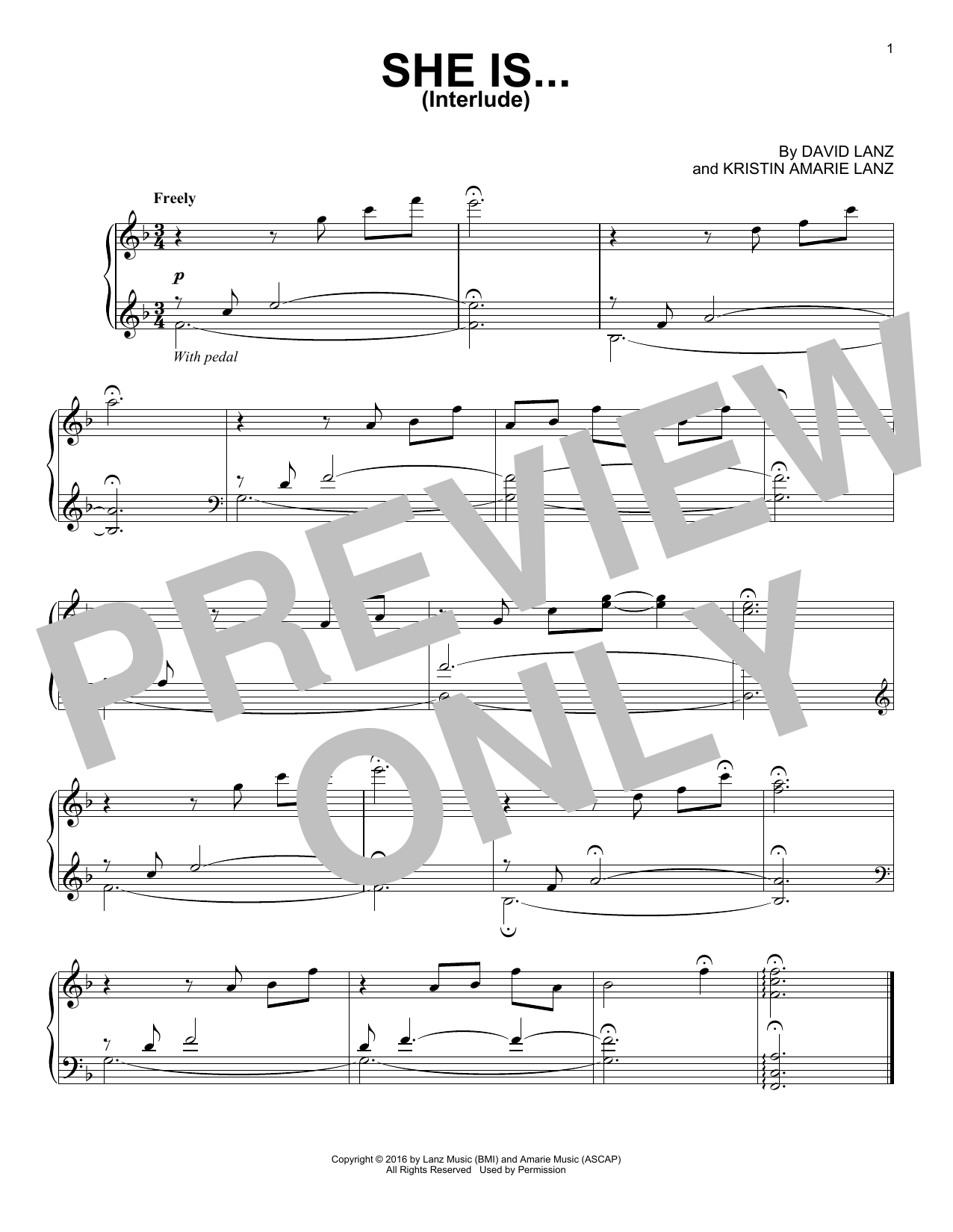 David Lanz She Is...(Interlude) Sheet Music Notes & Chords for Piano Solo - Download or Print PDF