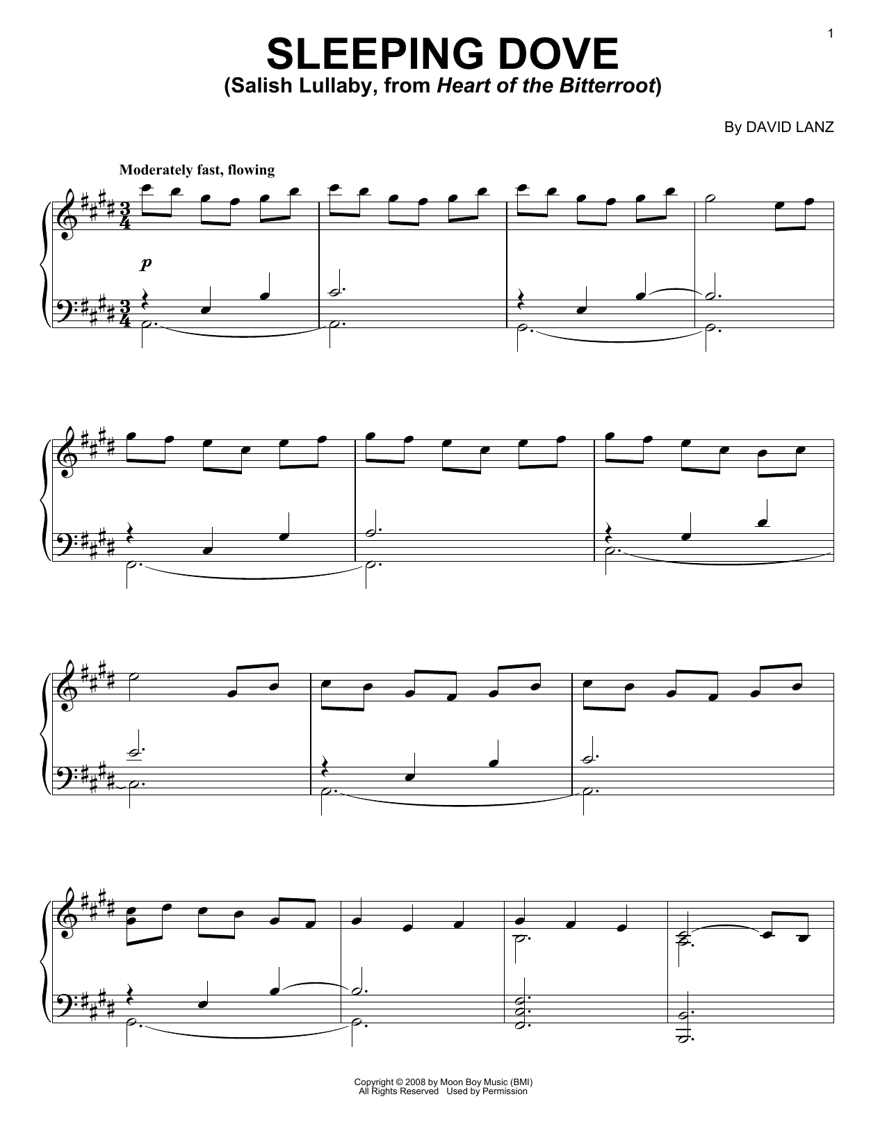 David Lanz Sleeping Dove (Salish Lullaby, from Heart Of The Bitterroot) Sheet Music Notes & Chords for Piano Solo - Download or Print PDF