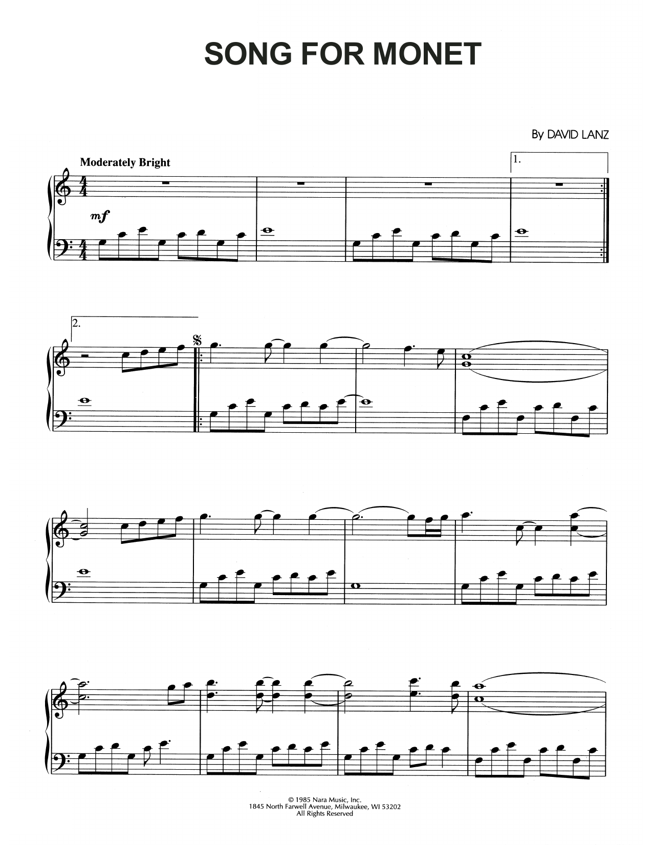 David Lanz Song For Monet Sheet Music Notes & Chords for Piano Solo - Download or Print PDF