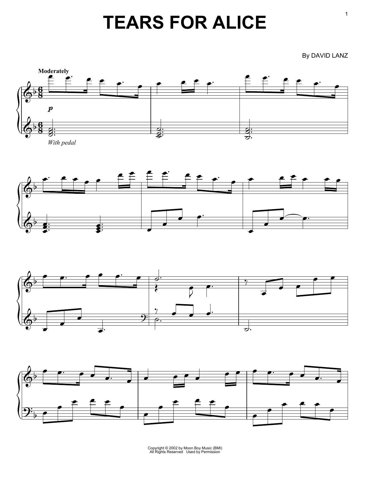 David Lanz Tears For Alice Sheet Music Notes & Chords for Piano Solo - Download or Print PDF