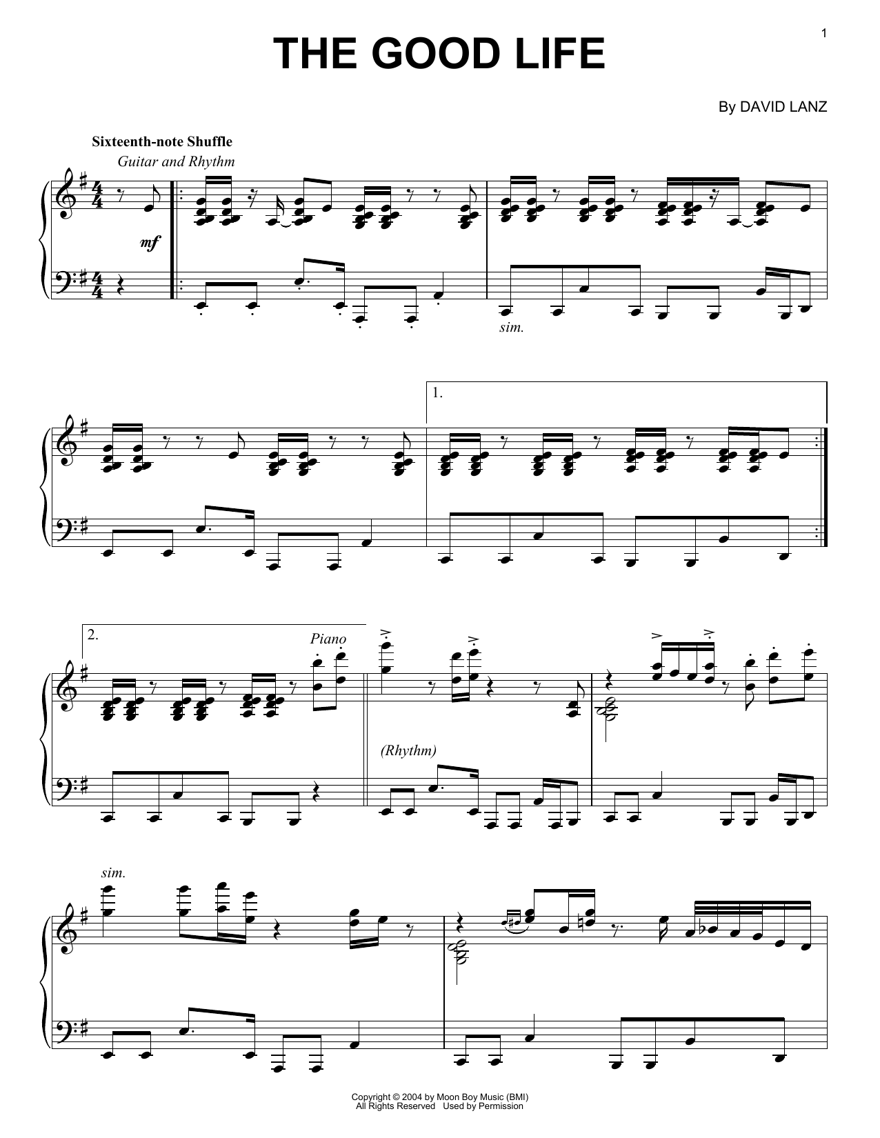 David Lanz The Good Life Sheet Music Notes & Chords for Piano Solo - Download or Print PDF