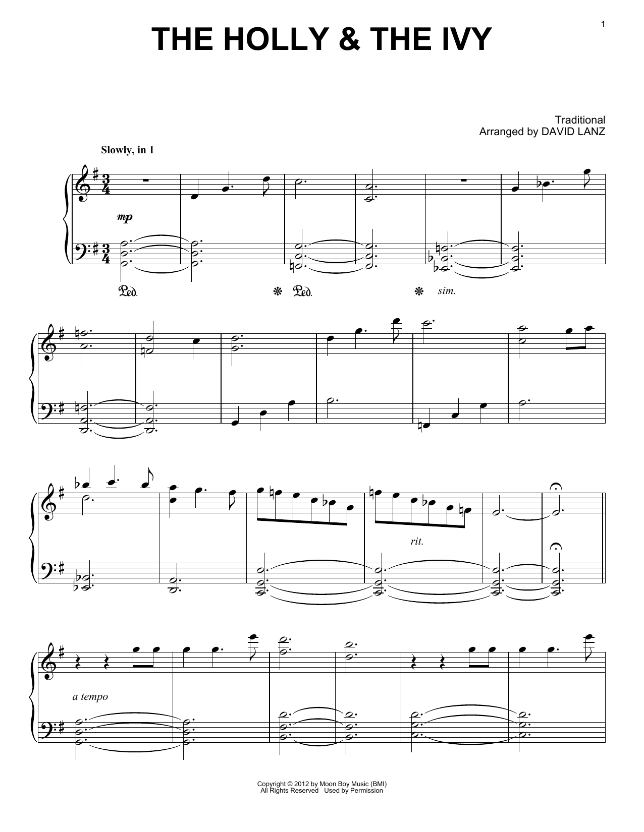 David Lanz The Holly & The Ivy Sheet Music Notes & Chords for Piano Solo - Download or Print PDF