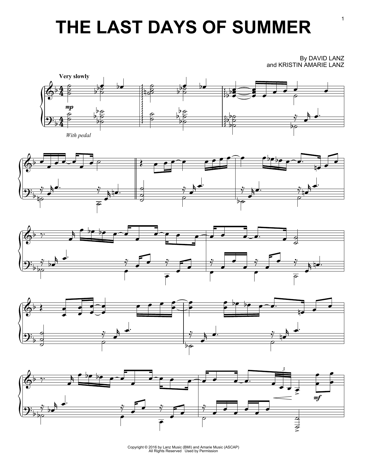 David Lanz The Last Days Of Summer Sheet Music Notes & Chords for Piano Solo - Download or Print PDF