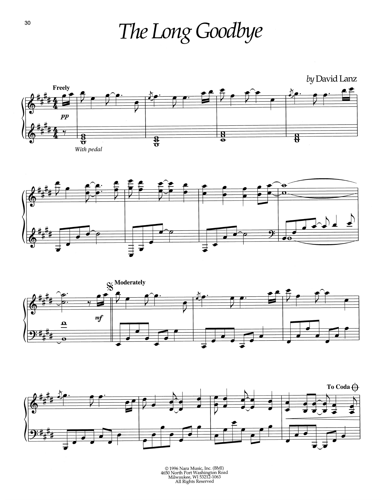 David Lanz The Long Goodbye Sheet Music Notes & Chords for Piano Solo - Download or Print PDF