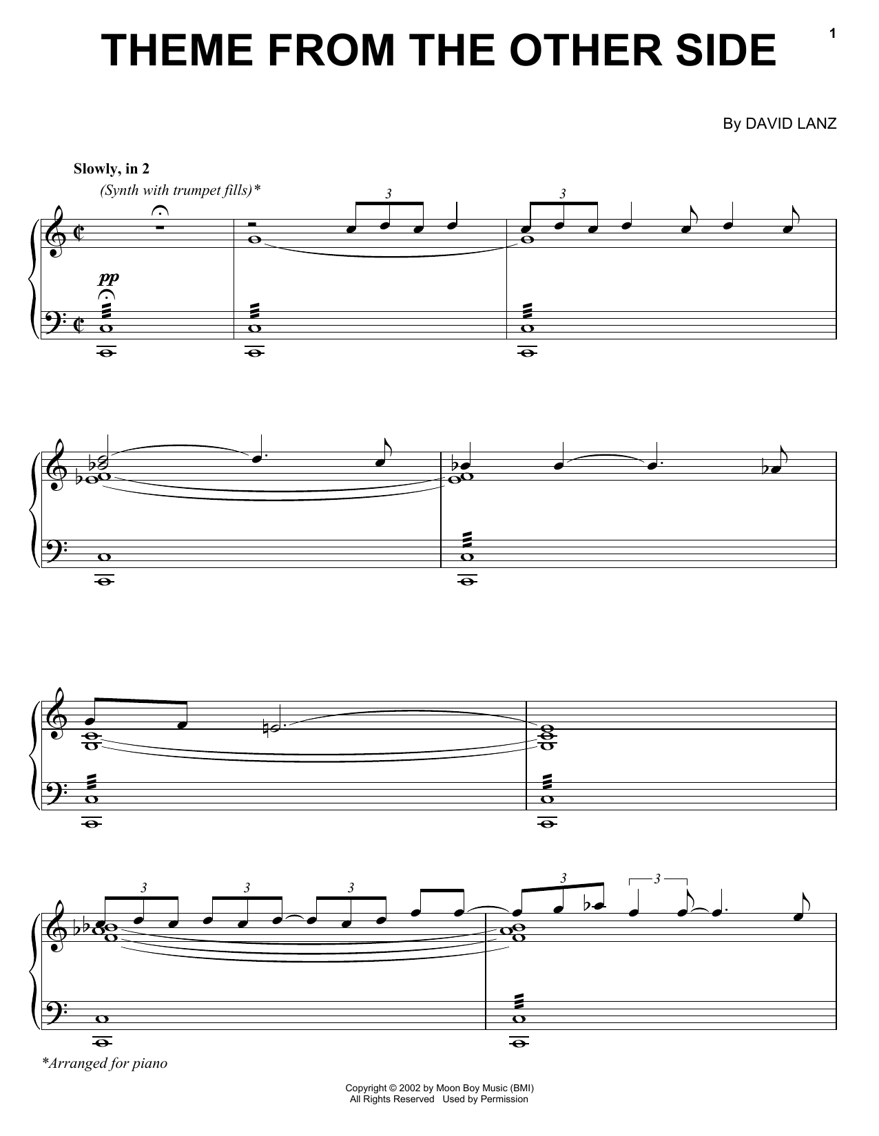 David Lanz Theme From The Other Side Sheet Music Notes & Chords for Piano Solo - Download or Print PDF