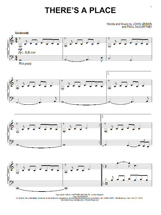 The Beatles There's A Place Sheet Music Notes & Chords for Piano Solo - Download or Print PDF