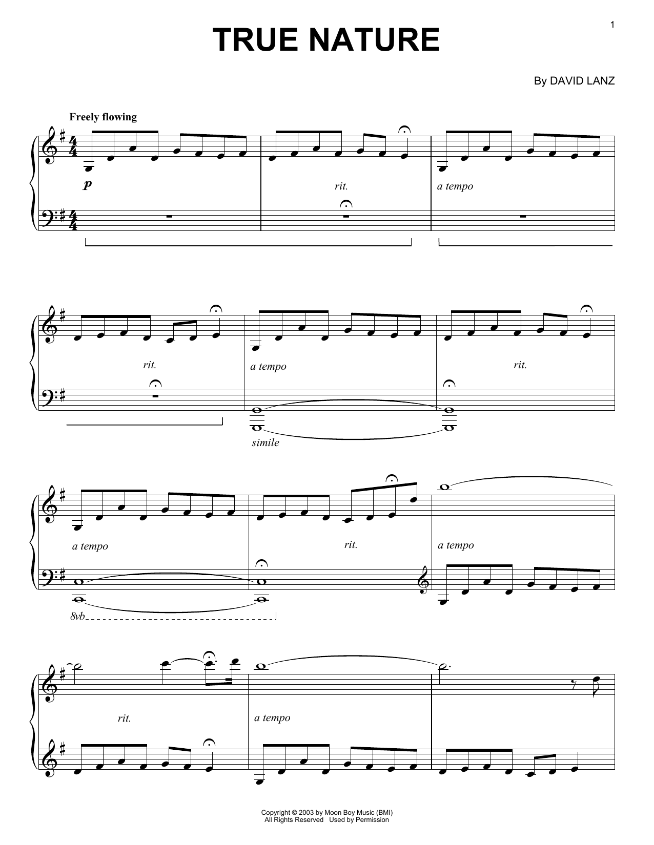 David Lanz True Nature Sheet Music Notes & Chords for Piano Solo - Download or Print PDF