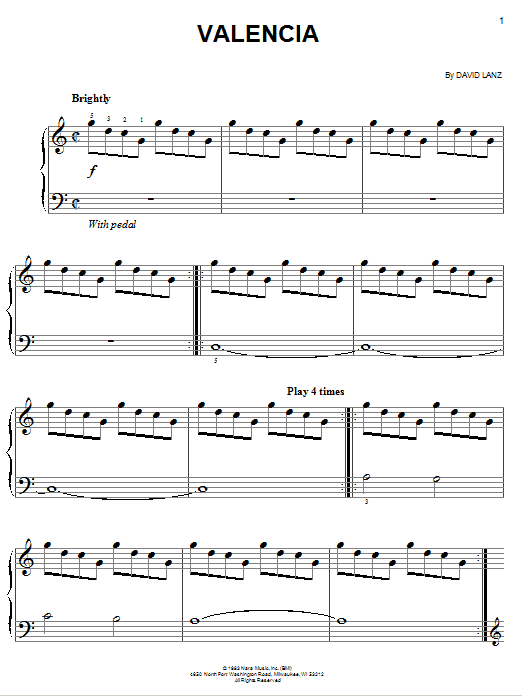 David Lanz Valencia Sheet Music Notes & Chords for Easy Piano - Download or Print PDF