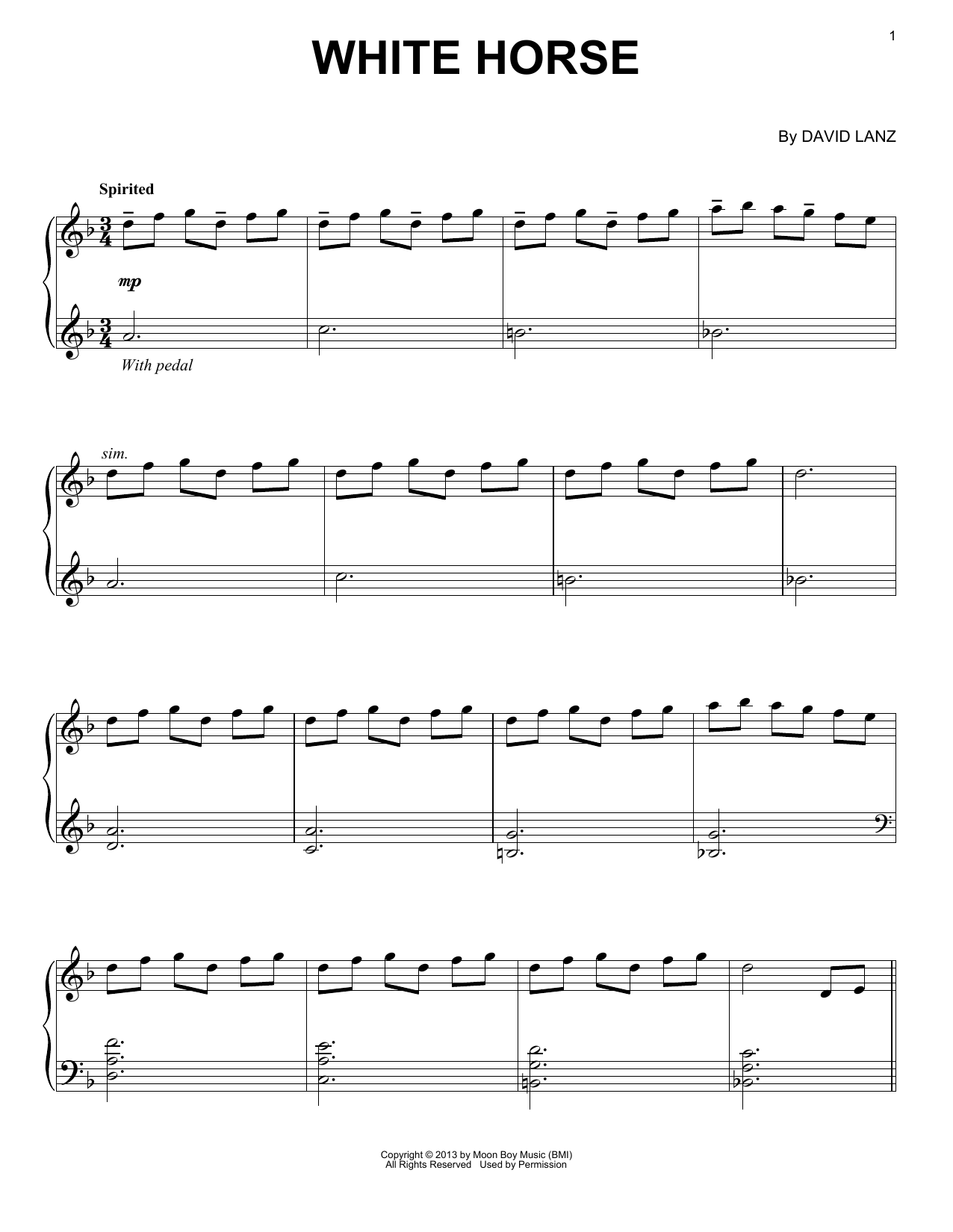 David Lanz White Horse Sheet Music Notes & Chords for Piano Solo - Download or Print PDF