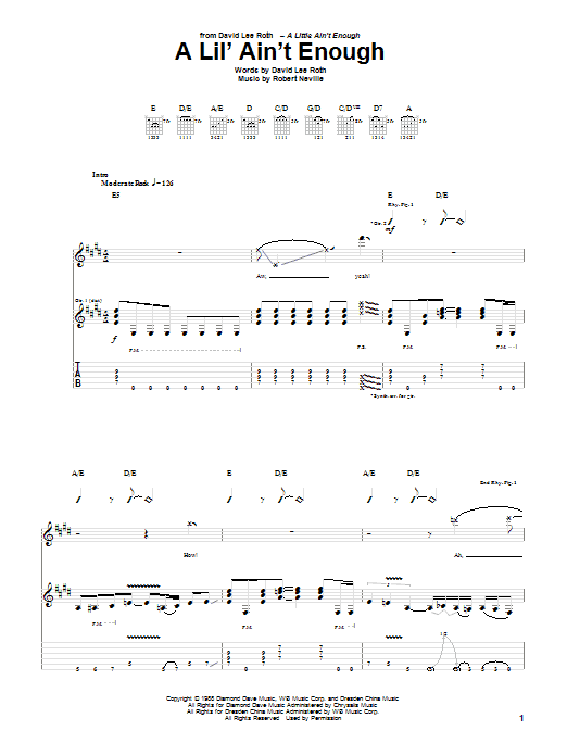 David Lee Roth A Lil' Ain't Enough Sheet Music Notes & Chords for Guitar Tab Play-Along - Download or Print PDF