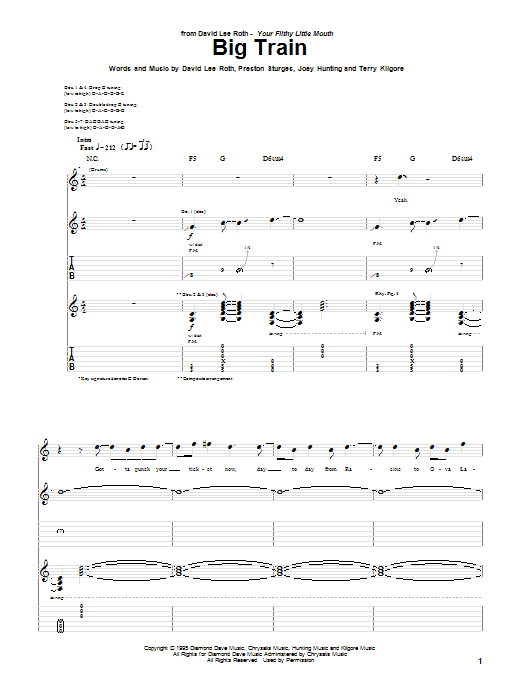David Lee Roth Big Train Sheet Music Notes & Chords for Guitar Tab - Download or Print PDF