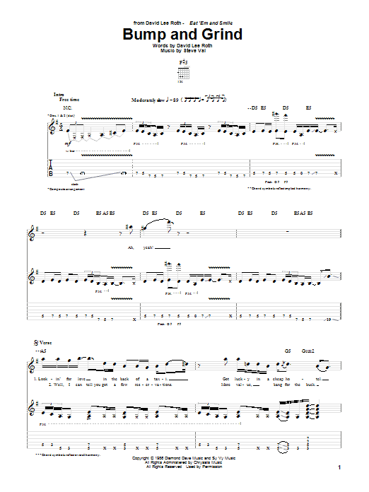 David Lee Roth Bump And Grind Sheet Music Notes & Chords for Guitar Tab - Download or Print PDF