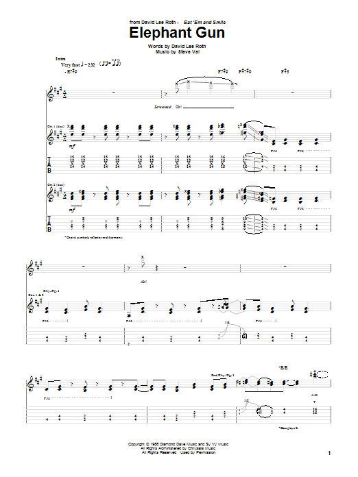 David Lee Roth Elephant Gun Sheet Music Notes & Chords for Bass Guitar Tab - Download or Print PDF