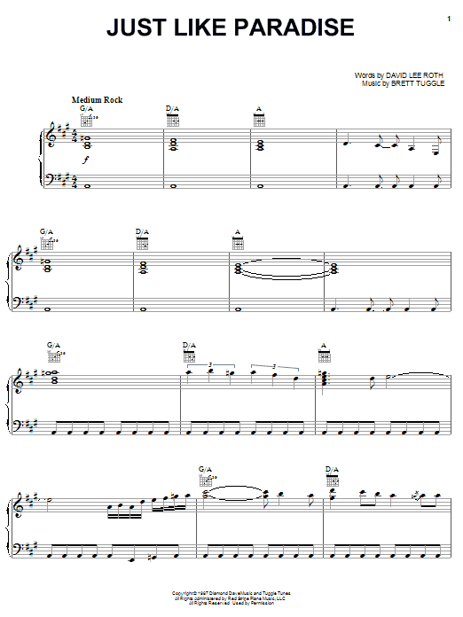 David Lee Roth Just Like Paradise Sheet Music Notes & Chords for Guitar Tab Play-Along - Download or Print PDF