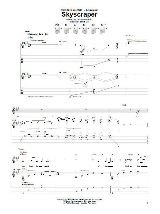 David Lee Roth Skyscraper Sheet Music Notes & Chords for Guitar Tab - Download or Print PDF