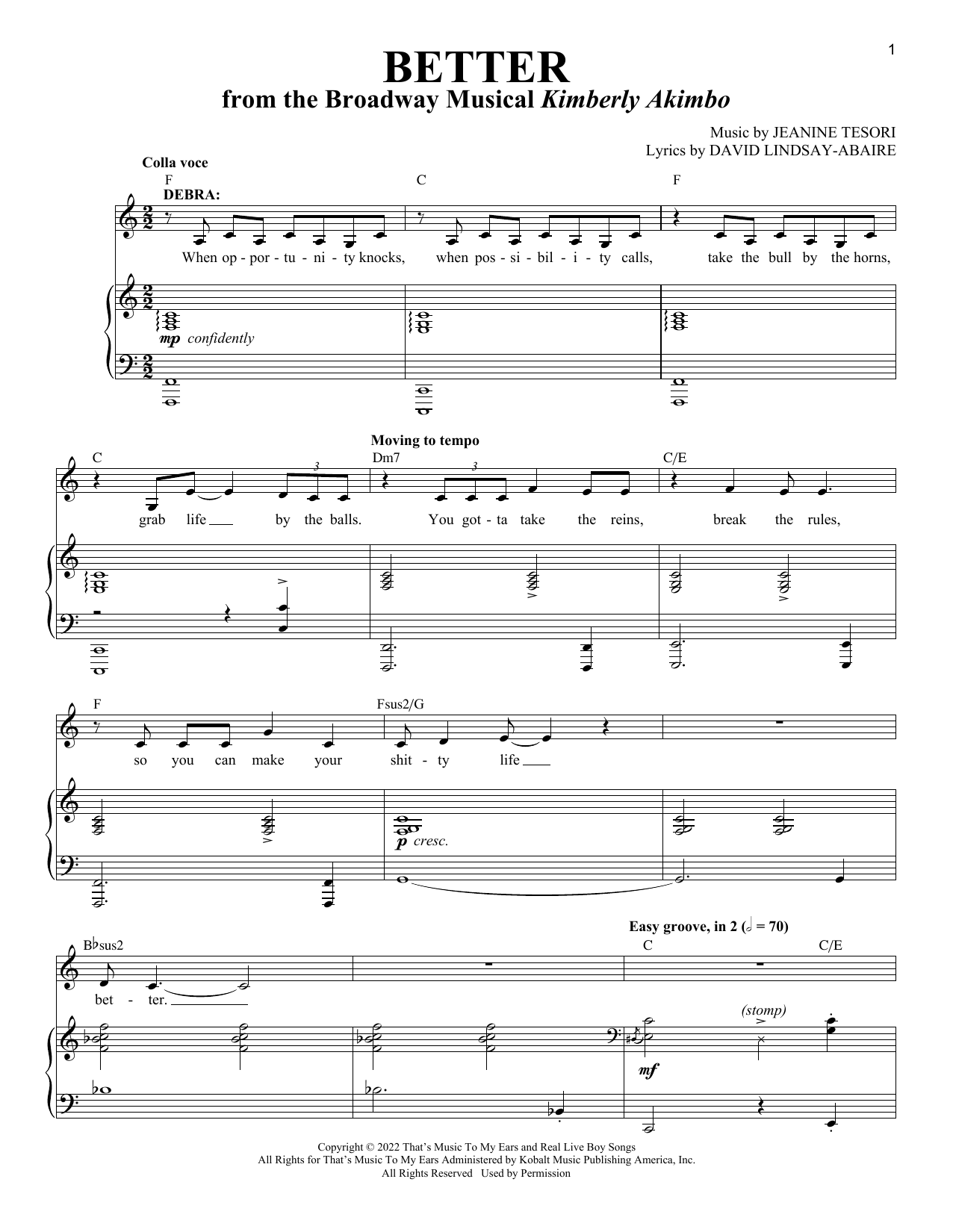 David Lindsay-Abaire and Jeanine Tesori Better (from Kimberly Akimbo) Sheet Music Notes & Chords for Piano & Vocal - Download or Print PDF