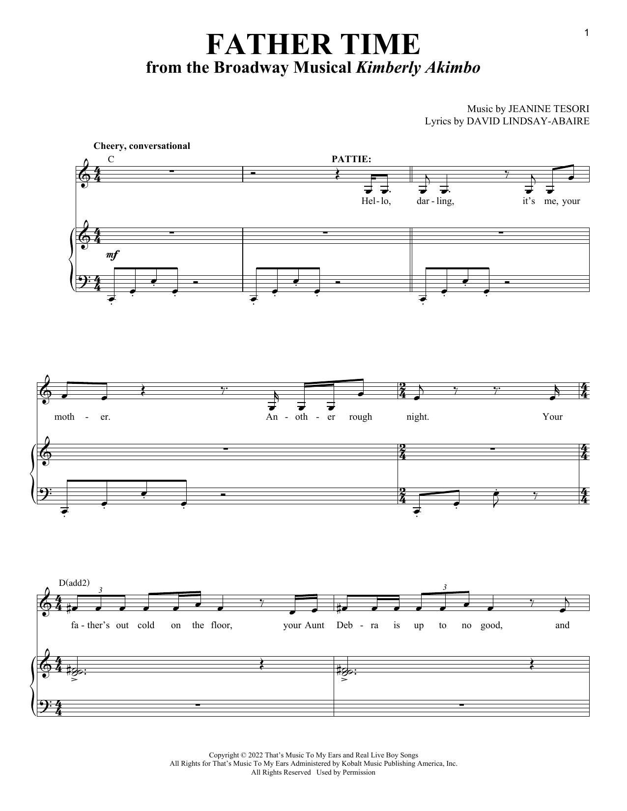 David Lindsay-Abaire and Jeanine Tesori Father Time (from Kimberly Akimbo) Sheet Music Notes & Chords for Piano & Vocal - Download or Print PDF