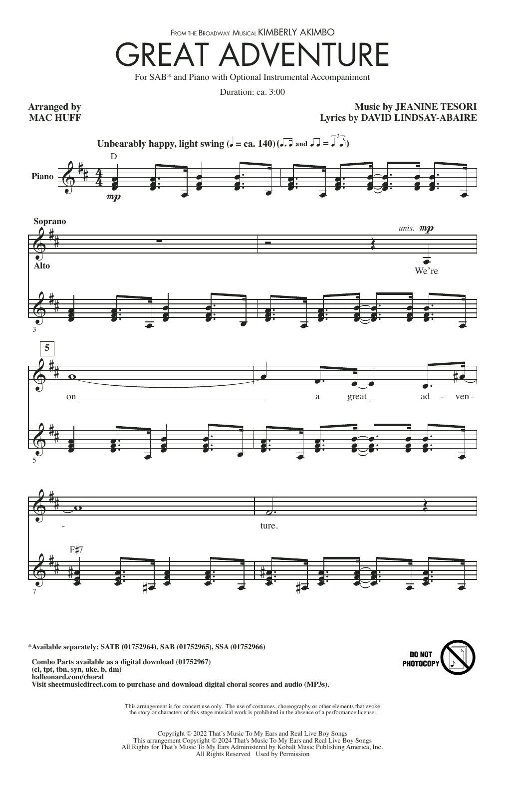 David Lindsay-Abaire and Jeanine Tesori Great Adventure (from Kimberly Akimbo) (arr. Mac Huff) Sheet Music Notes & Chords for SATB Choir - Download or Print PDF