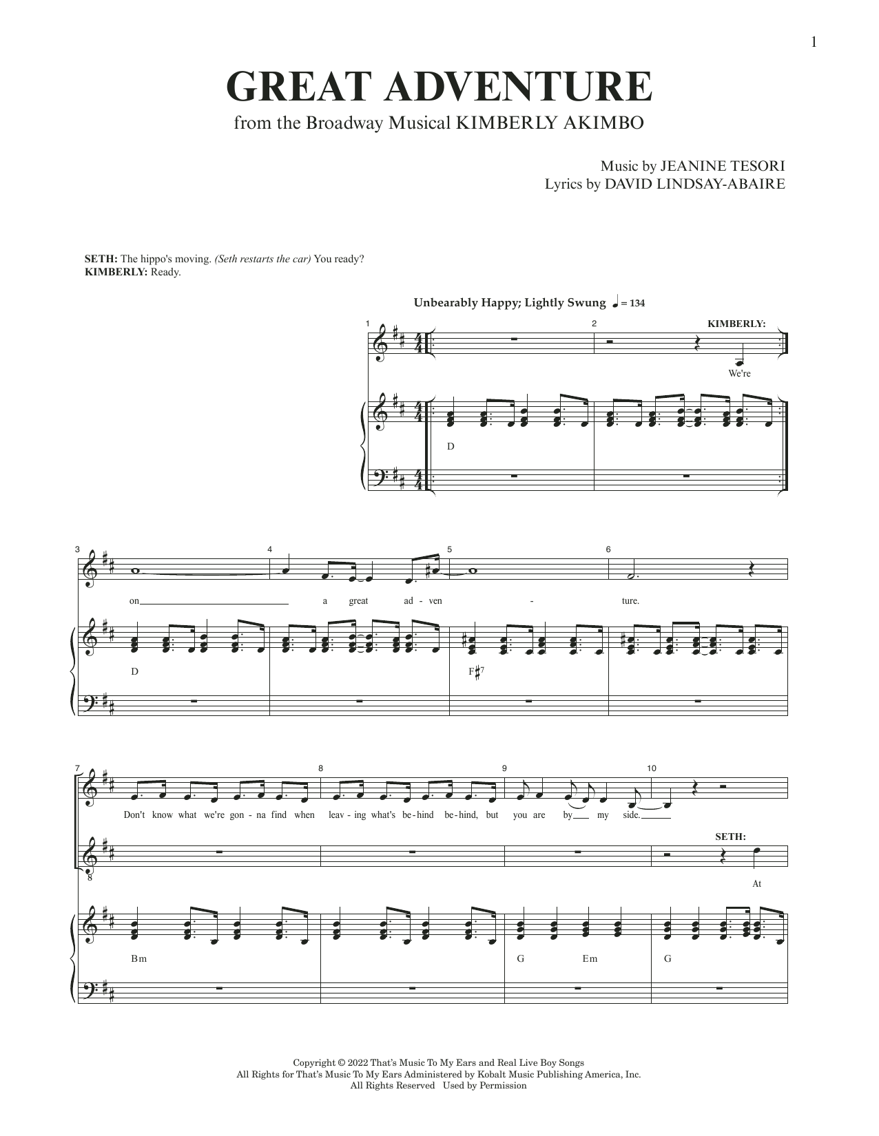 David Lindsay-Abaire and Jeanine Tesori Great Adventure (from Kimberly Akimbo) Sheet Music Notes & Chords for Piano & Vocal - Download or Print PDF