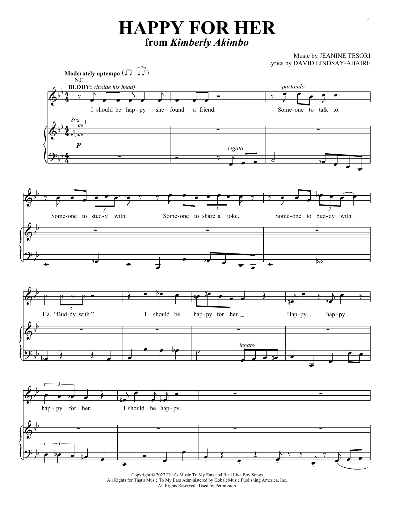 David Lindsay-Abaire and Jeanine Tesori Happy For Her (from Kimberly Akimbo) Sheet Music Notes & Chords for Piano & Vocal - Download or Print PDF