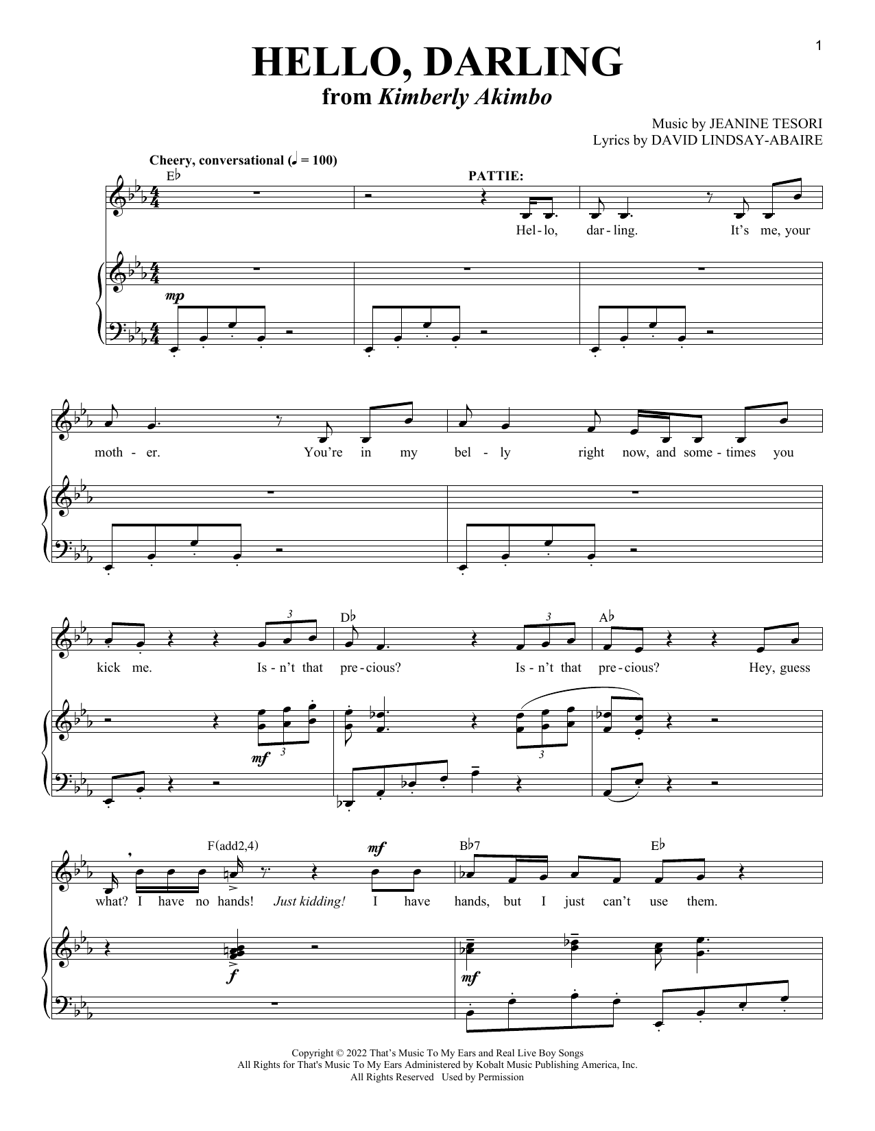 David Lindsay-Abaire and Jeanine Tesori Hello, Darling (from Kimberly Akimbo) Sheet Music Notes & Chords for Piano & Vocal - Download or Print PDF