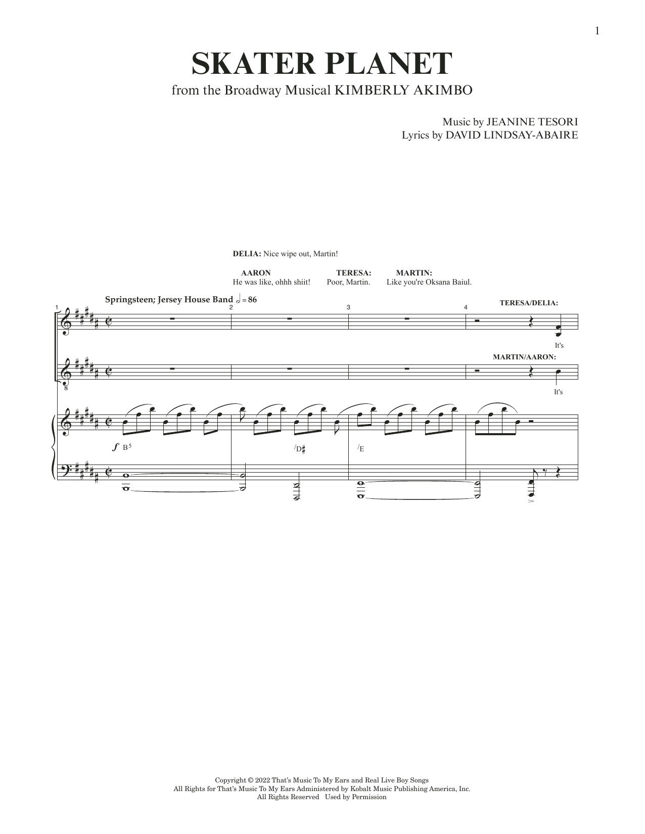 David Lindsay-Abaire and Jeanine Tesori Skater Planet (from Kimberly Akimbo) Sheet Music Notes & Chords for Piano & Vocal - Download or Print PDF