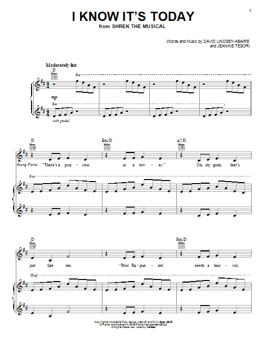 David Lindsay-Abaire I Know It's Today Sheet Music Notes & Chords for Melody Line, Lyrics & Chords - Download or Print PDF