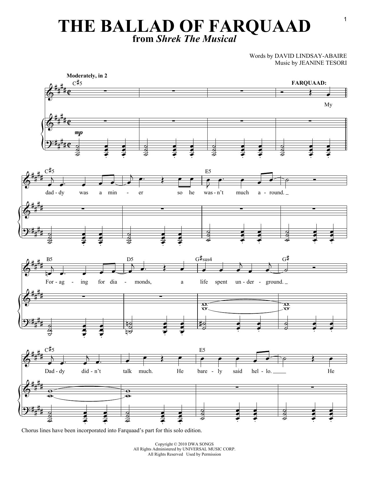 David Lindsay-Abaire The Ballad of Farquaad (from Shrek The Musical) Sheet Music Notes & Chords for Piano & Vocal - Download or Print PDF