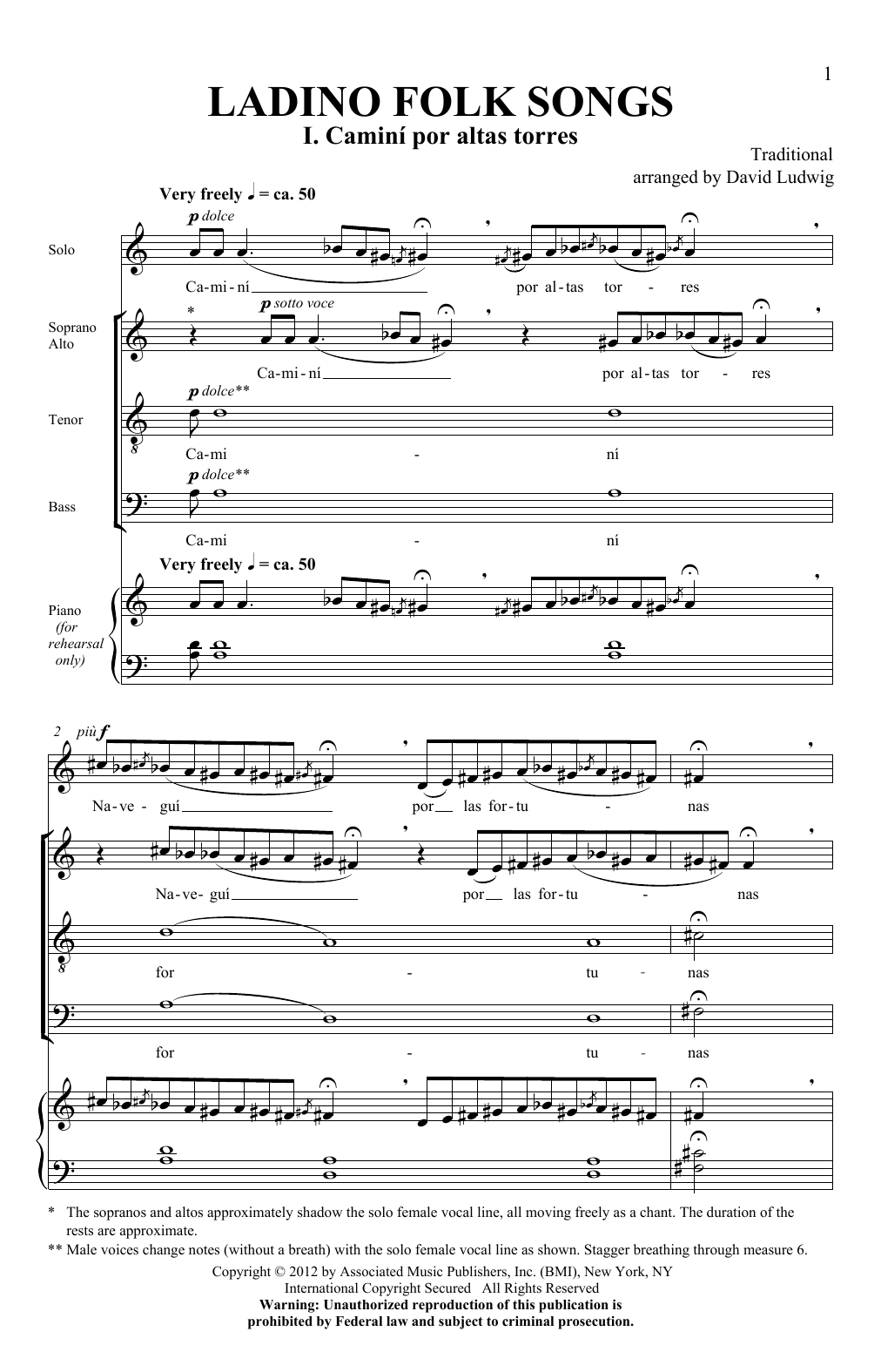 David Ludwig Ladino Folk Songs Sheet Music Notes & Chords for SATB - Download or Print PDF
