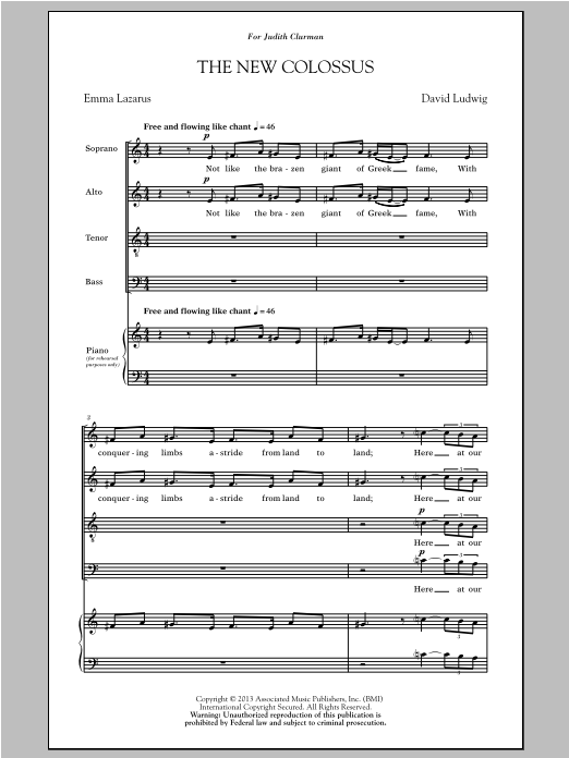 David Ludwig The New Colossus Sheet Music Notes & Chords for SATB - Download or Print PDF