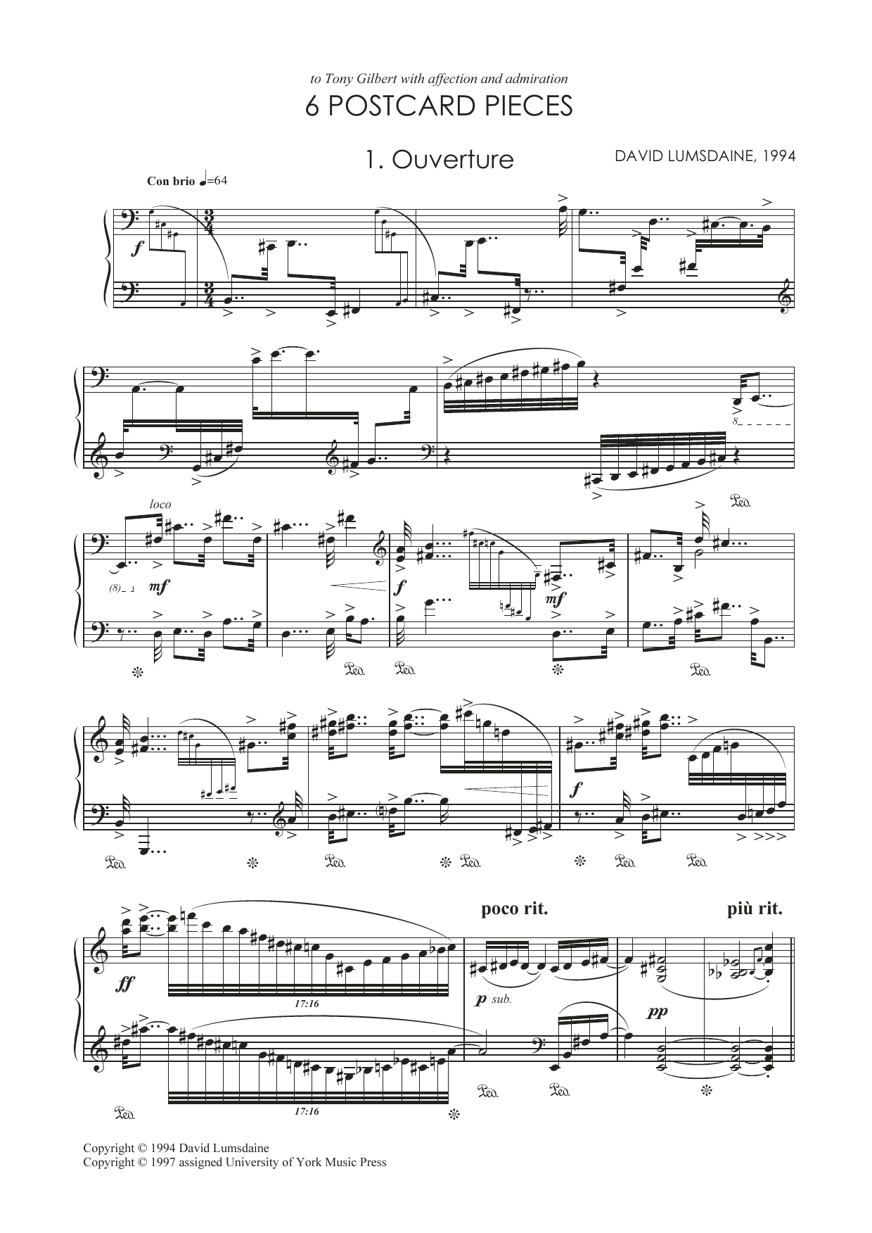 David Lumsdaine Six Postcard Pieces Sheet Music Notes & Chords for Piano - Download or Print PDF