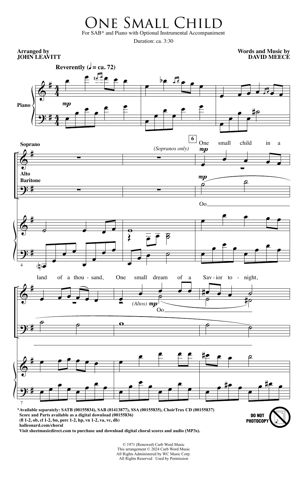 David Meece One Small Child (arr. John Leavitt) Sheet Music Notes & Chords for SAB Choir - Download or Print PDF