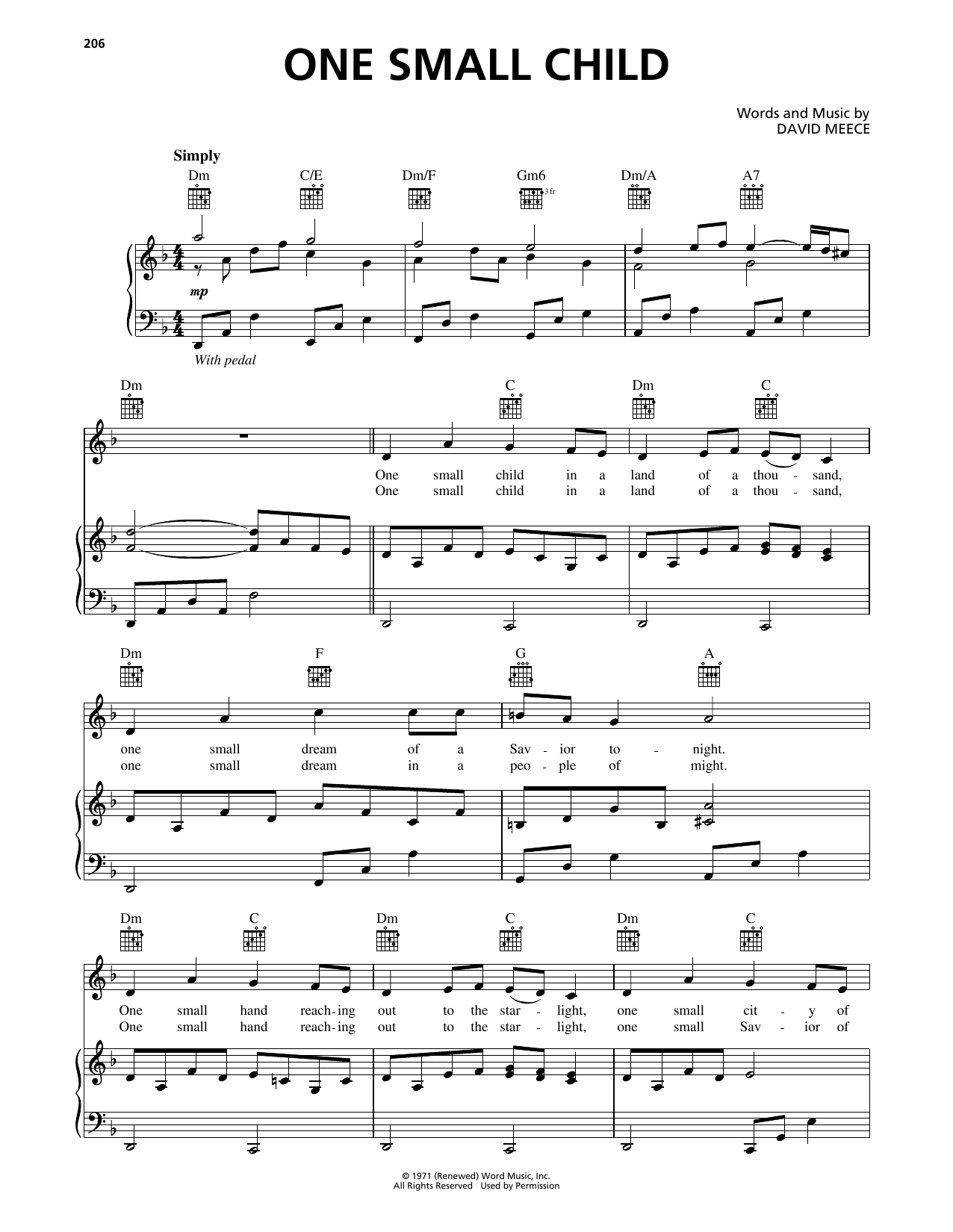 David Meece One Small Child Sheet Music Notes & Chords for Piano, Vocal & Guitar Chords (Right-Hand Melody) - Download or Print PDF