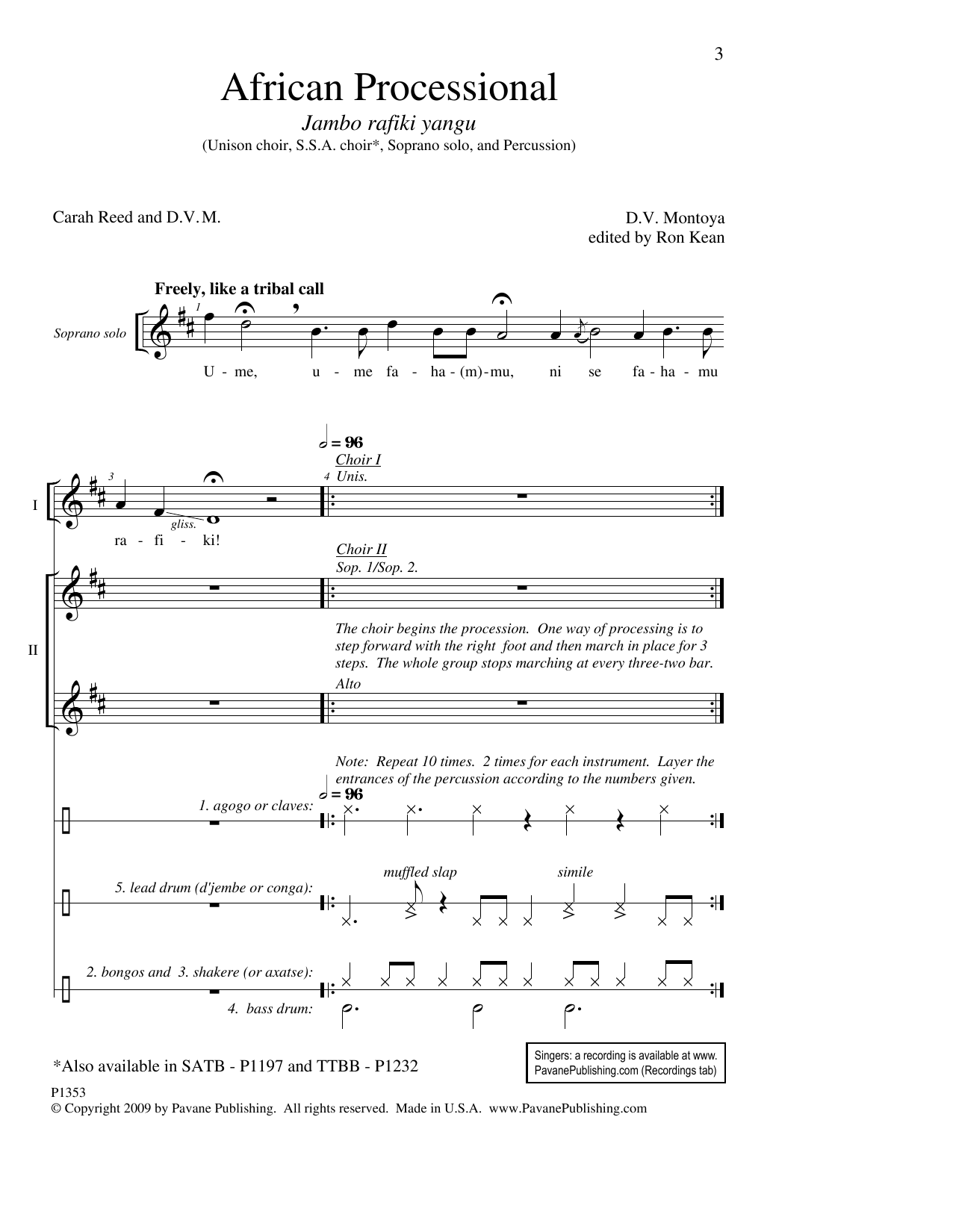 David Montoya African Processional (ed. Ron Kean) Sheet Music Notes & Chords for SSA Choir - Download or Print PDF