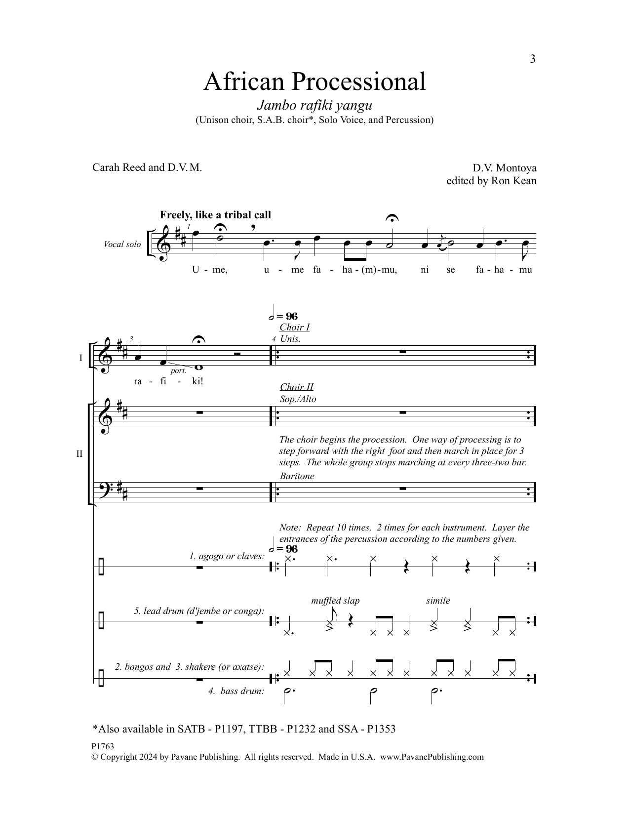 David Montoya African Processional Sheet Music Notes & Chords for SAB Choir - Download or Print PDF