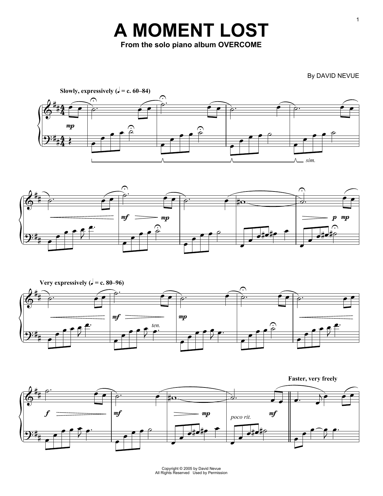 David Nevue A Moment Lost Sheet Music Notes & Chords for Piano Solo - Download or Print PDF