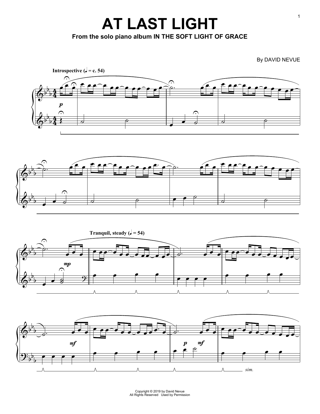 David Nevue At Last Light Sheet Music Notes & Chords for Piano Solo - Download or Print PDF