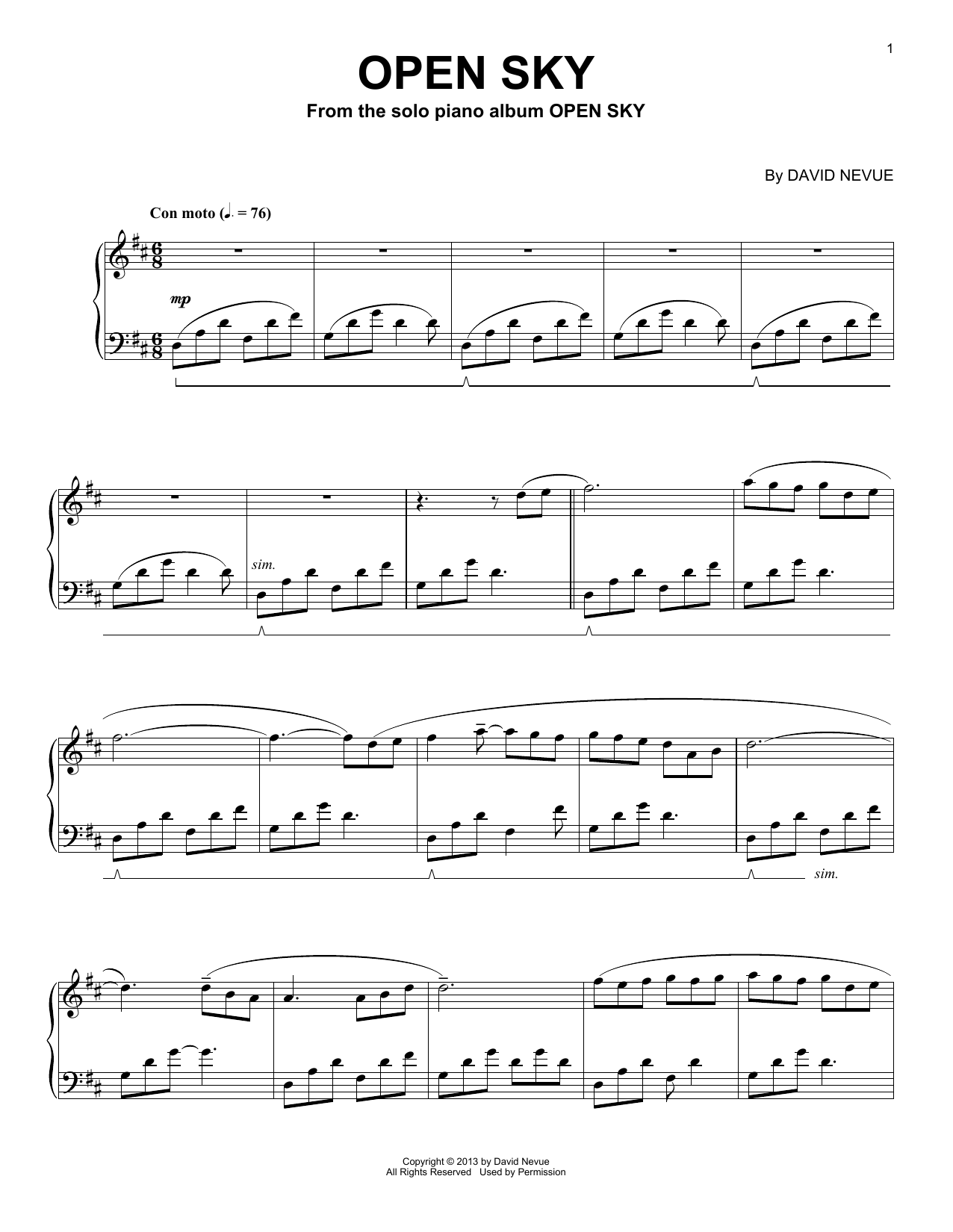 David Nevue Open Sky Sheet Music Notes & Chords for Piano Solo - Download or Print PDF