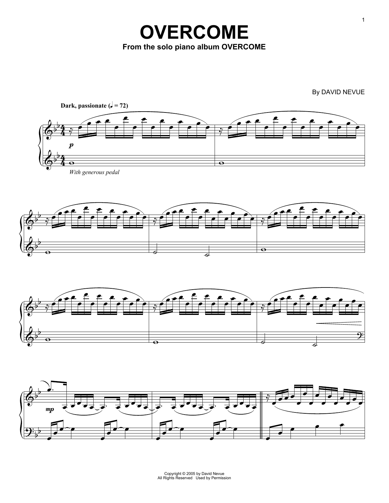 David Nevue Overcome Sheet Music Notes & Chords for Piano Solo - Download or Print PDF