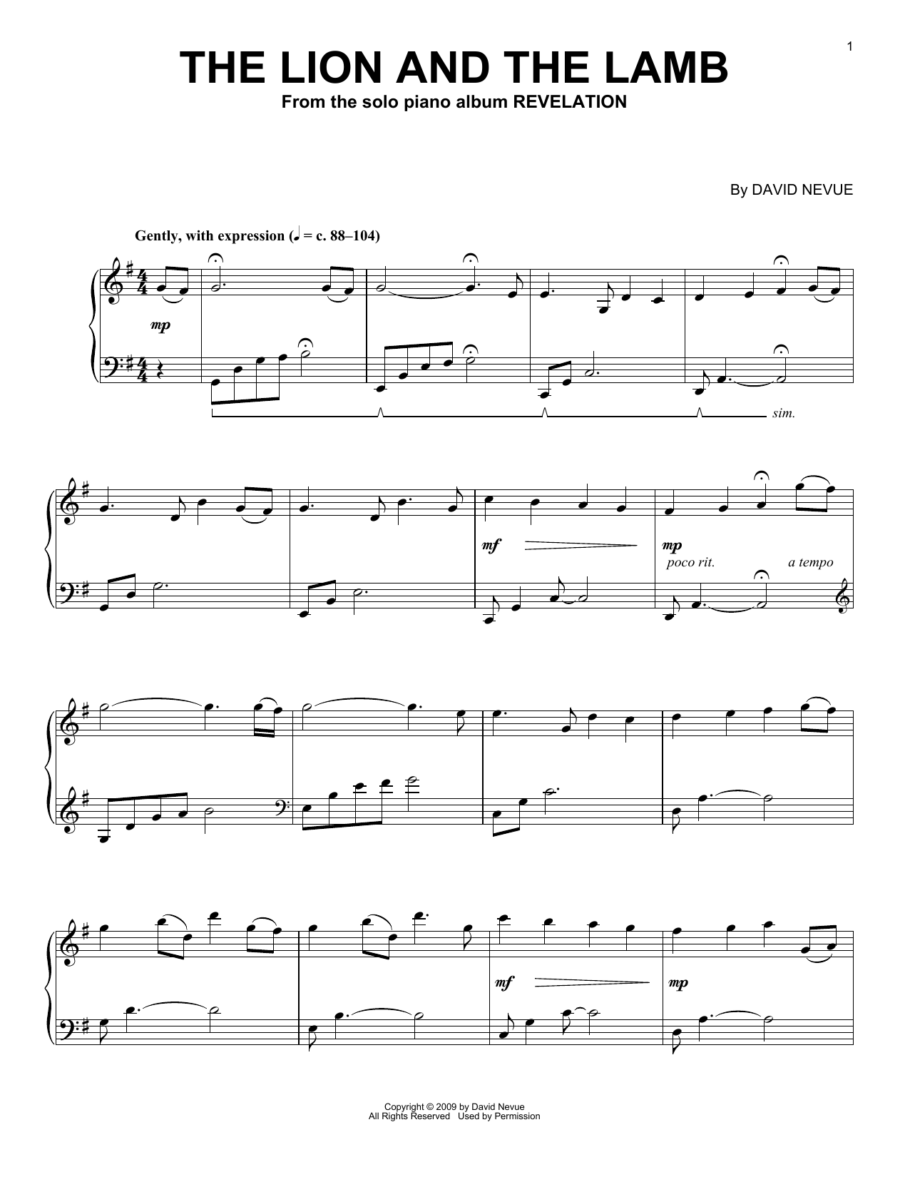 David Nevue The Lion And The Lamb Sheet Music Notes & Chords for Piano Solo - Download or Print PDF